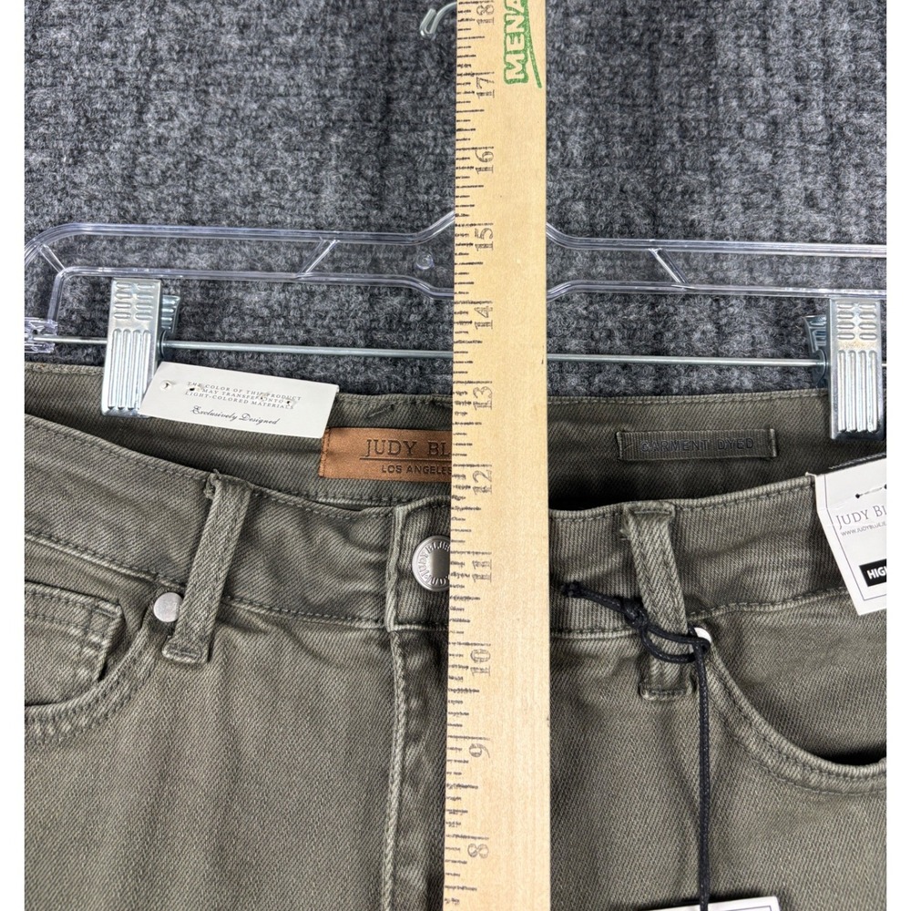 Judy Blue High Waist Garment Dyed Wide Leg Jeans Raw Hem 13/31 Olive Green Boho - Picture 10 of 12